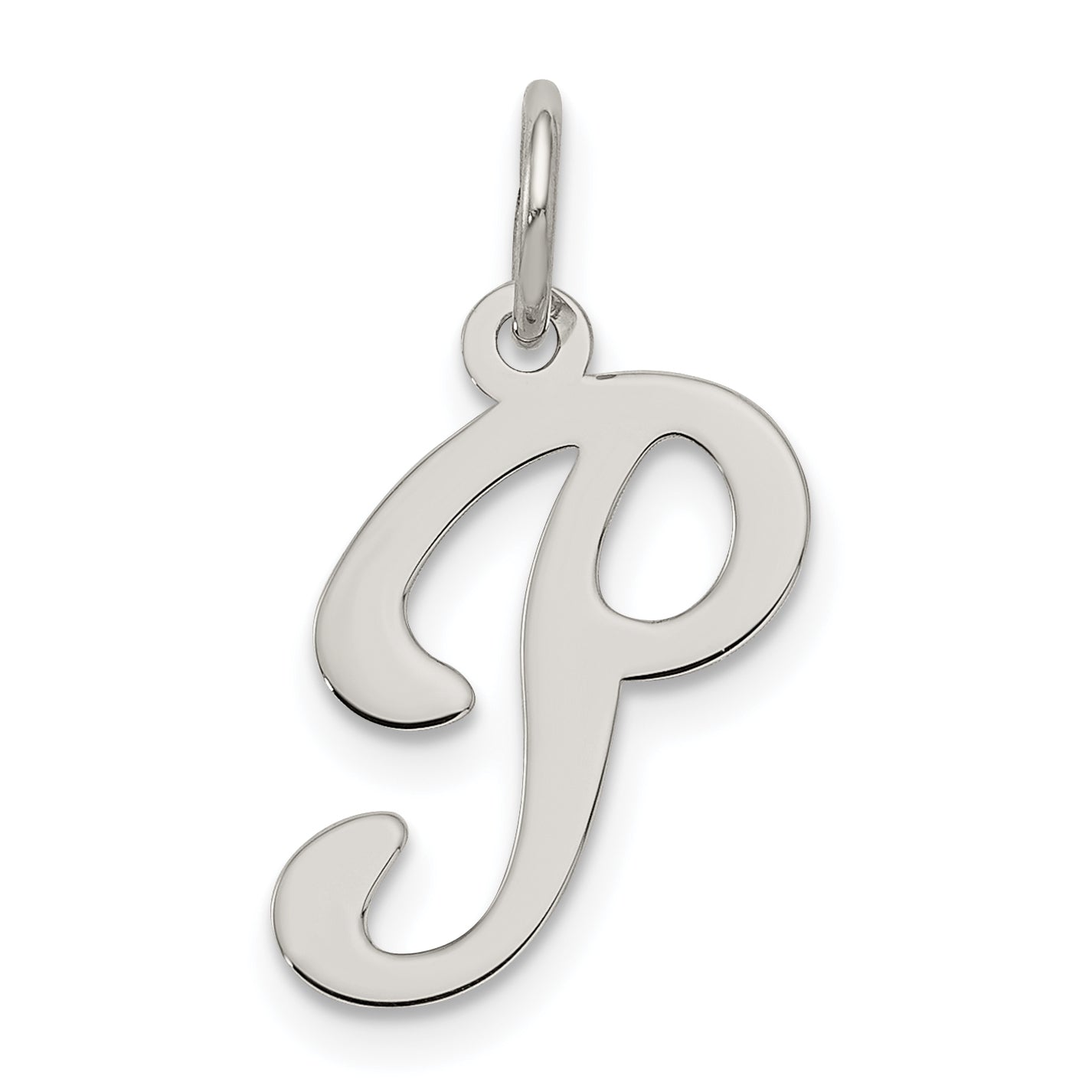 Sterling Silver Rhodium-plated Fancy Script Letter P Initial Charm Main image