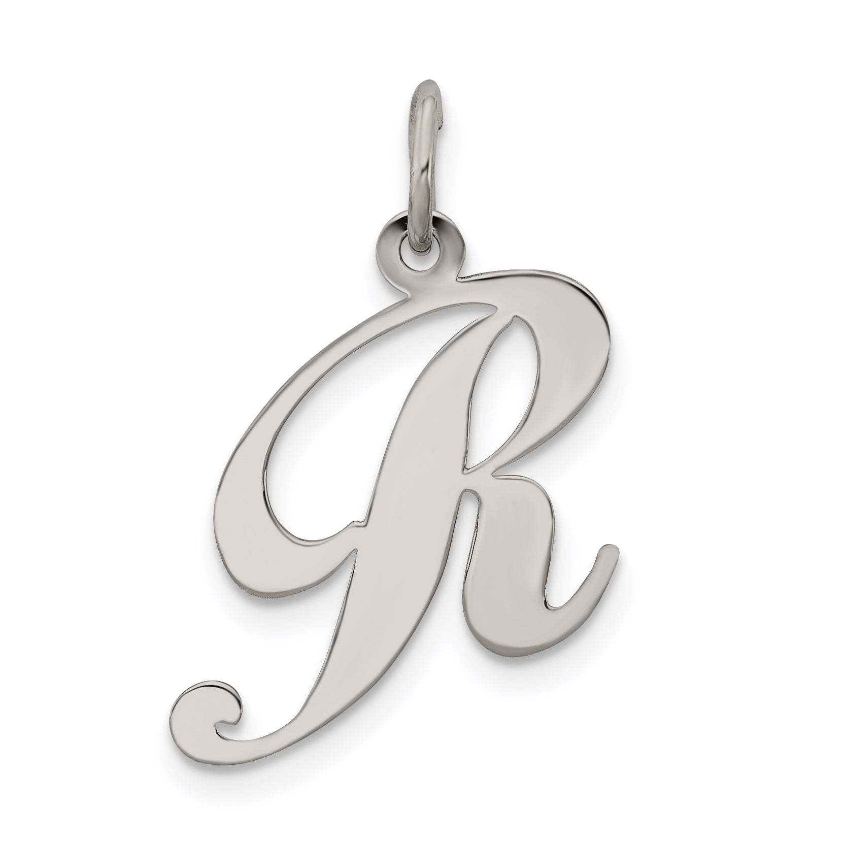 Sterling Silver Rhodium-plated Fancy Script Letter R Initial Charm Main image