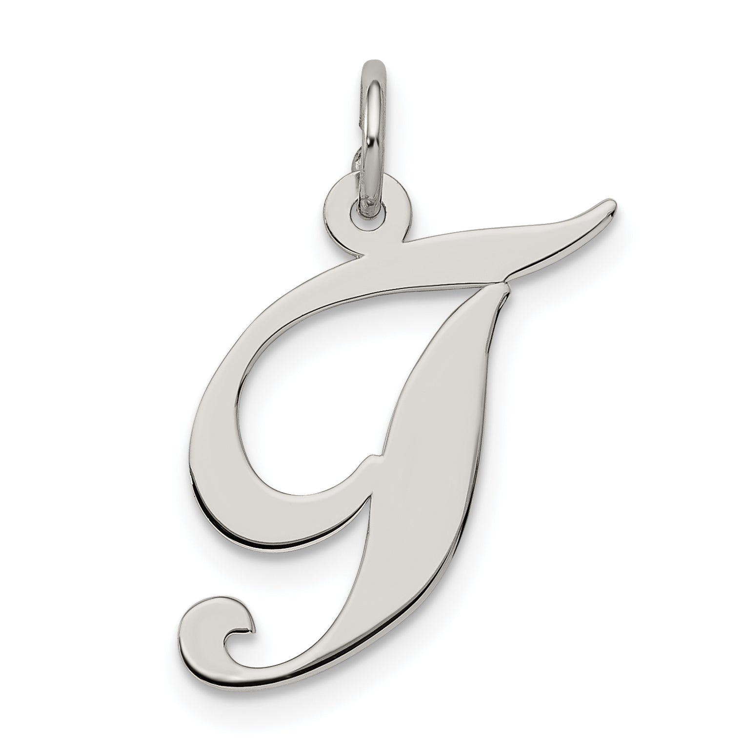 Sterling Silver Rhodium-plated Fancy Script Letter T Initial Charm Main image