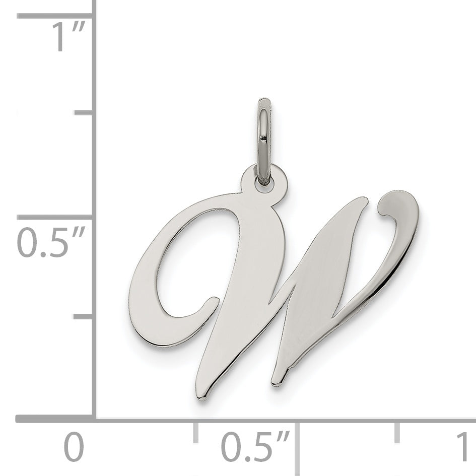 Sterling Silver 925 W Initial Charm with Rhodium Elegant Finish