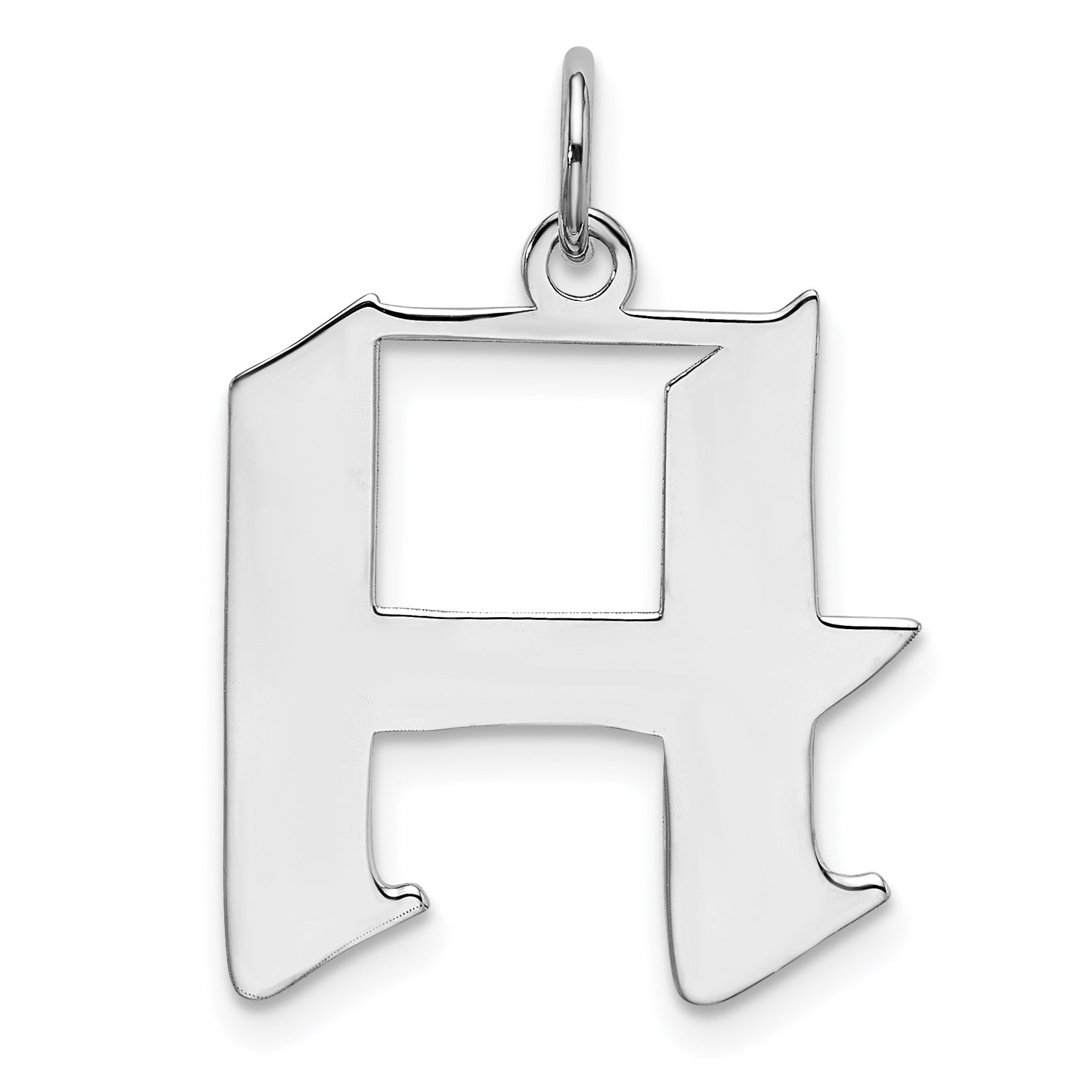 Sterling Silver Rhodium-plated Artisan Block Letter H Initial Charm Main image