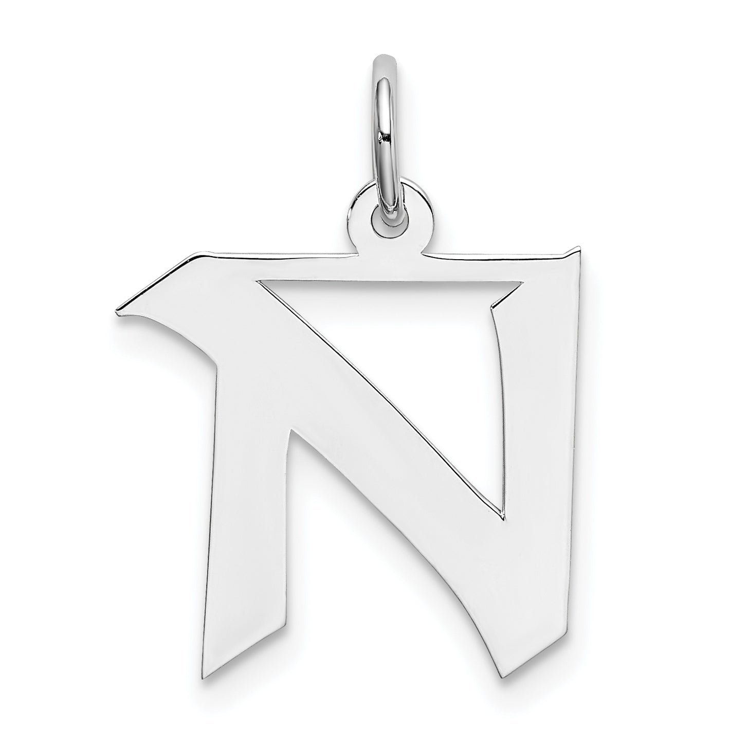 Sterling Silver Rhodium-plated Artisan Block Letter N Initial Charm Main image