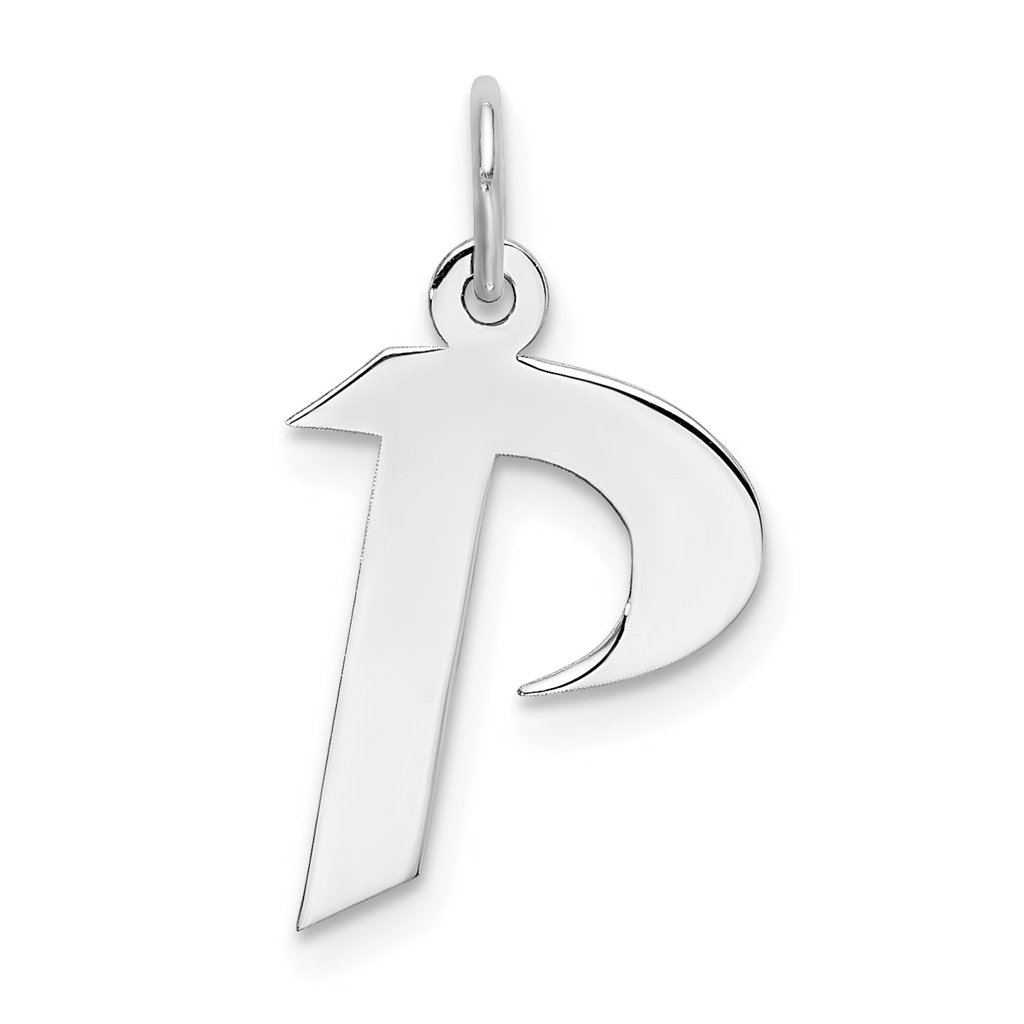 Sterling Silver Rhodium-plated Artisan Block Letter P Initial Charm Main image