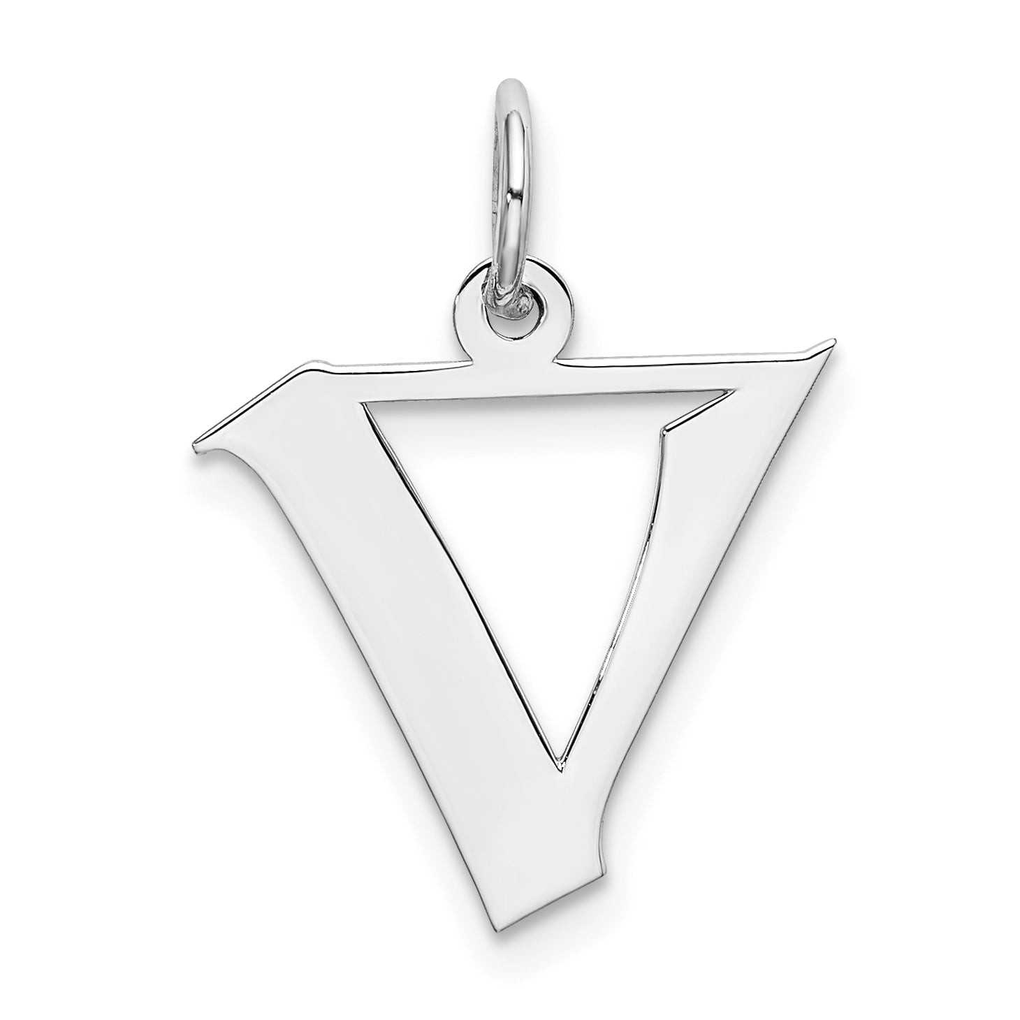 Sterling Silver Rhodium-plated Artisan Block Letter V Initial Charm Main image