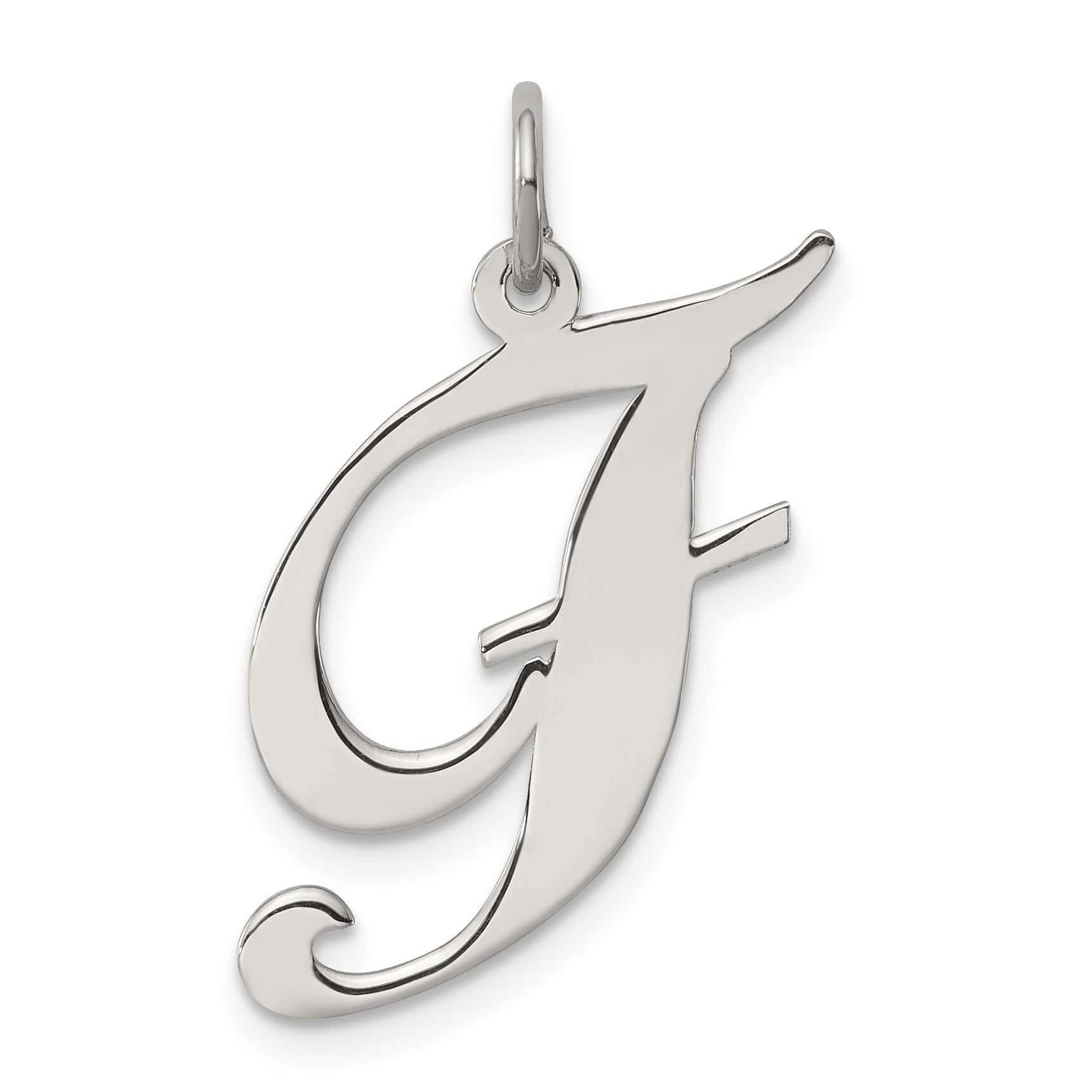 Sterling Silver Rhodium-plated Fancy Script Letter F Initial Charm Main image