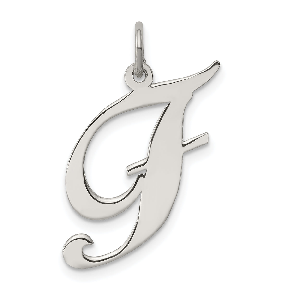 Sterling Silver Rhodium-plated Fancy Script Letter F Initial Charm