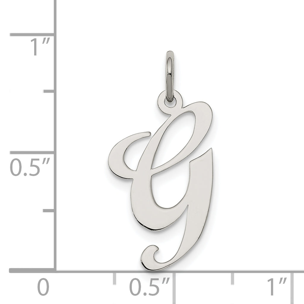 Sterling Silver Script Letter G Charm with Rhodium Finish