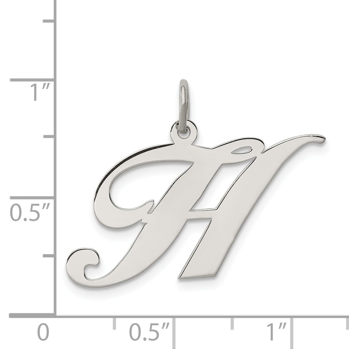 Sterling Silver 925 Fancy Script Initial H Charm with Rhodium Plating