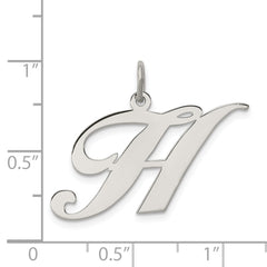 Sterling Silver 925 Fancy Script Initial H Charm with Rhodium Plating