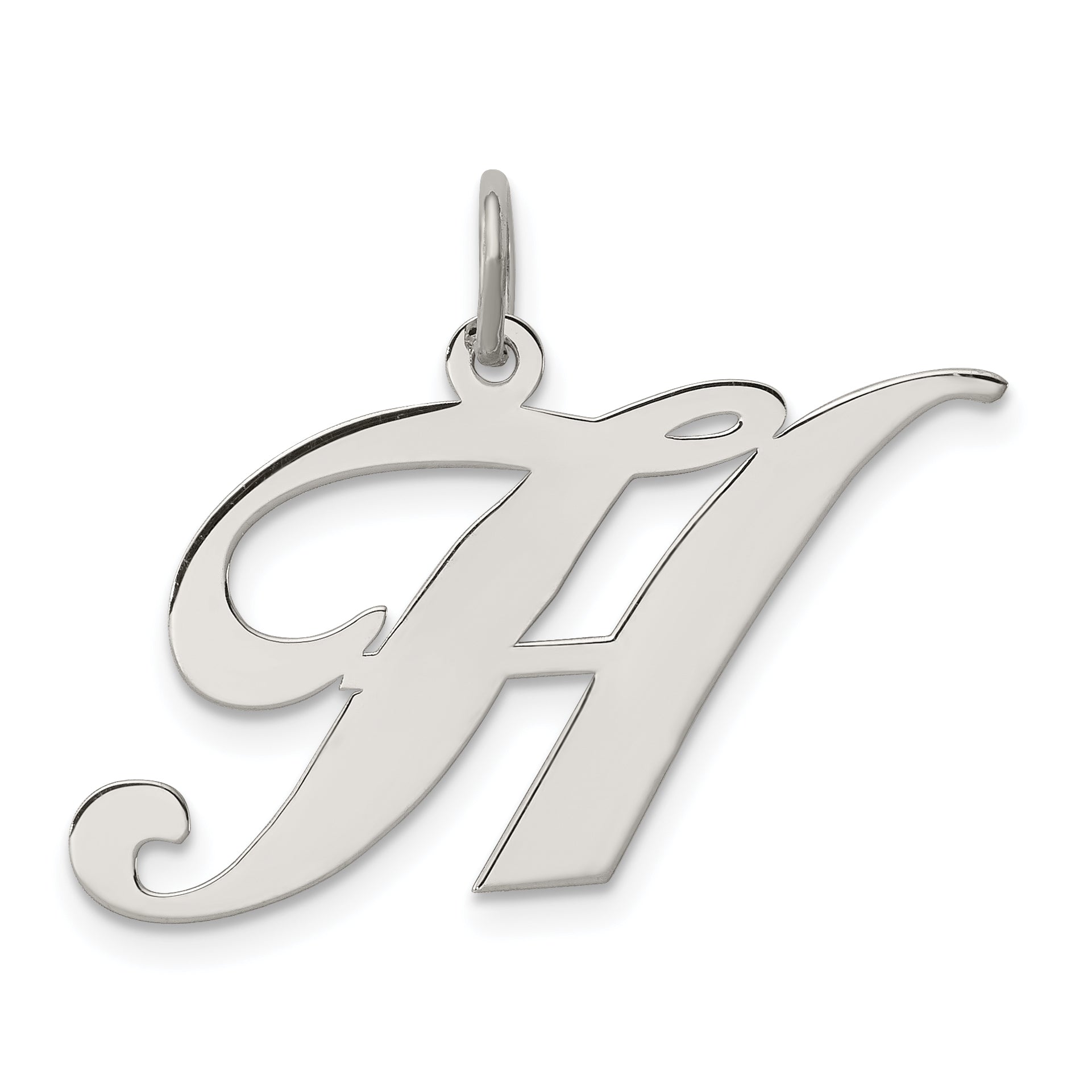 Sterling Silver Rhodium-plated Fancy Script Letter H Initial Charm Main image