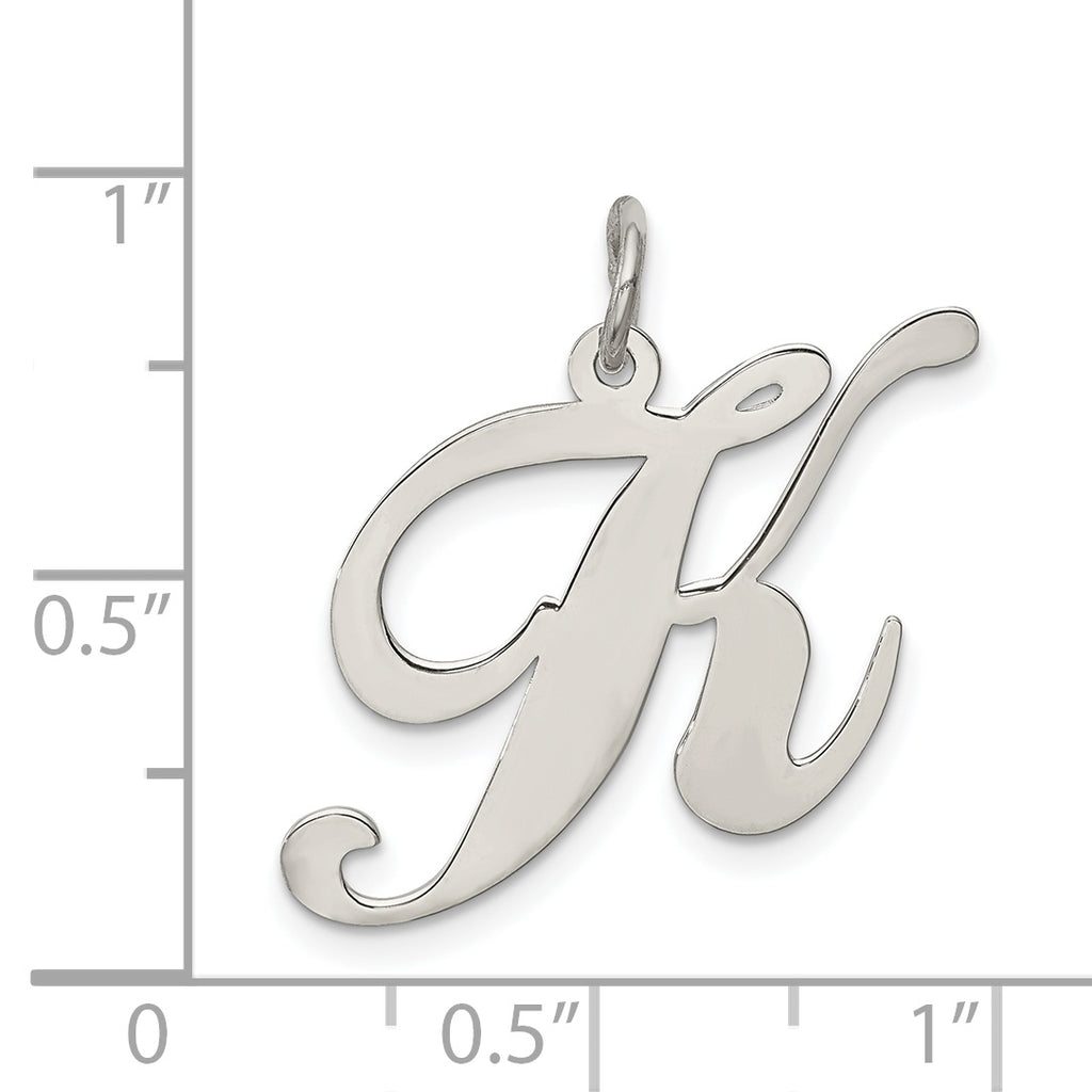 Sterling Silver 925 Initial K Charm with Rhodium Plating  Elegant and Large