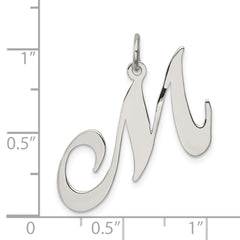Sterling Silver Rhodium-Plated Large Initial M Charm Elegant Design