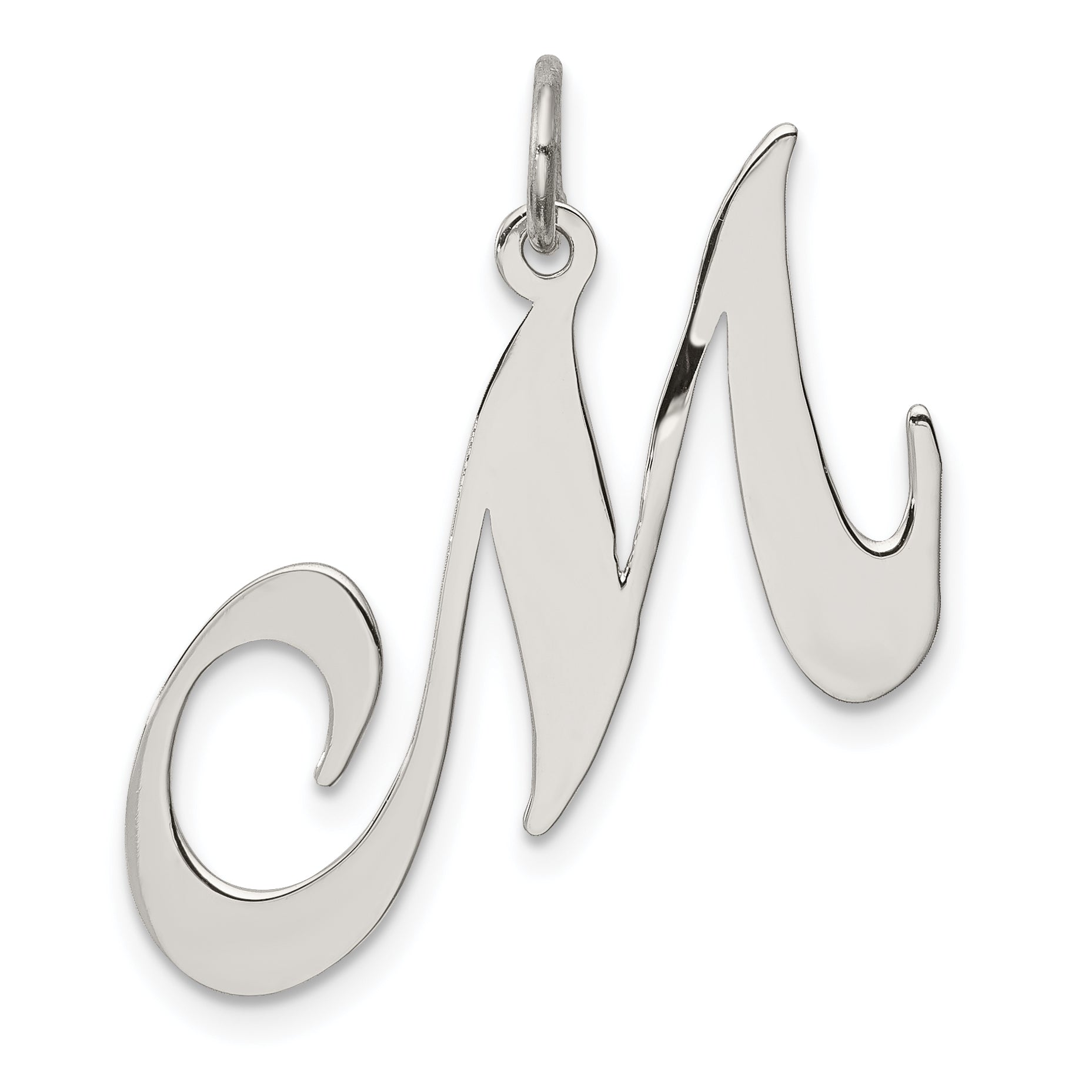 Sterling Silver Rhodium-plated Fancy Script Letter M Initial Charm Main image