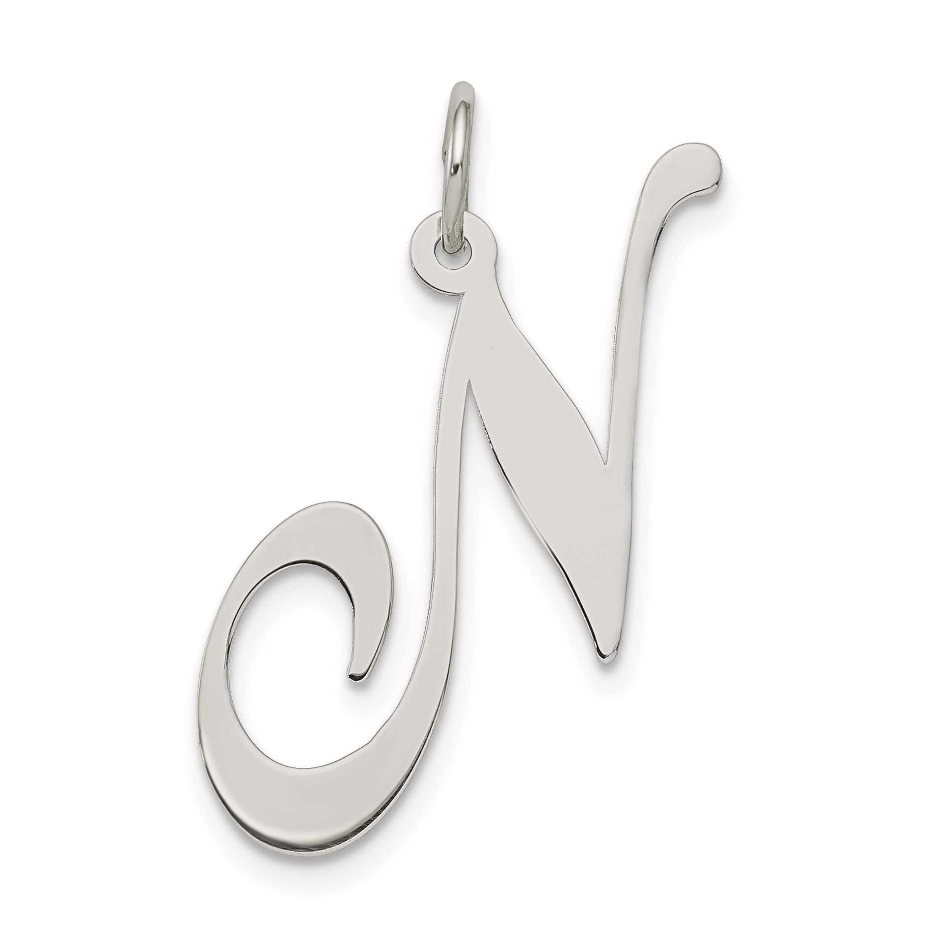 Sterling Silver Rhodium-plated Fancy Script Letter N Initial Charm Main image