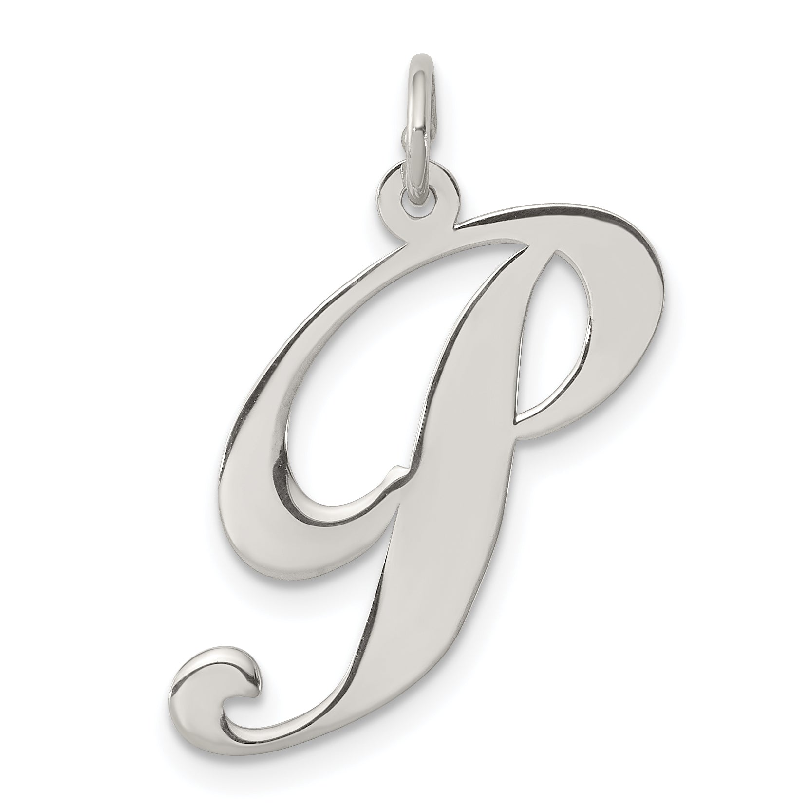 Sterling Silver Rhodium-plated Fancy Script Letter P Initial Charm Main image