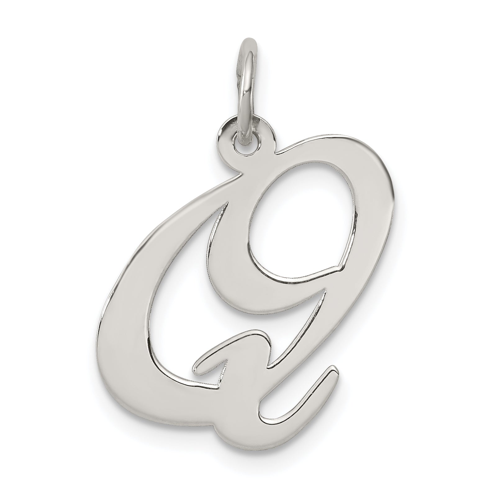 Sterling Silver Rhodium-plated Fancy Script Letter Q Initial Charm Main image