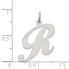 Sterling Silver Rhodium-Plated Script R Initial Charm Large Elegant Design