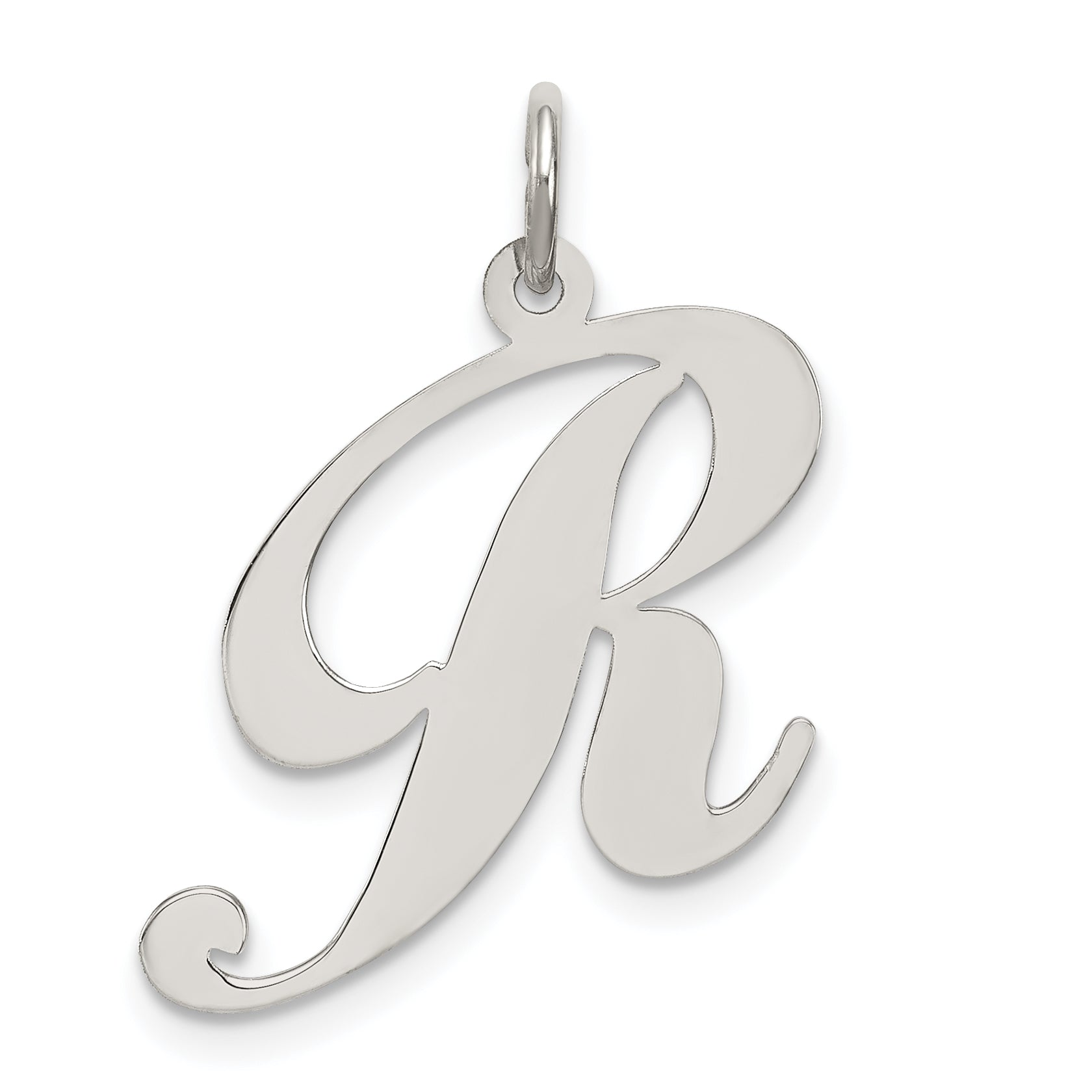 Sterling Silver Rhodium-plated Fancy Script Letter R Initial Charm Main image