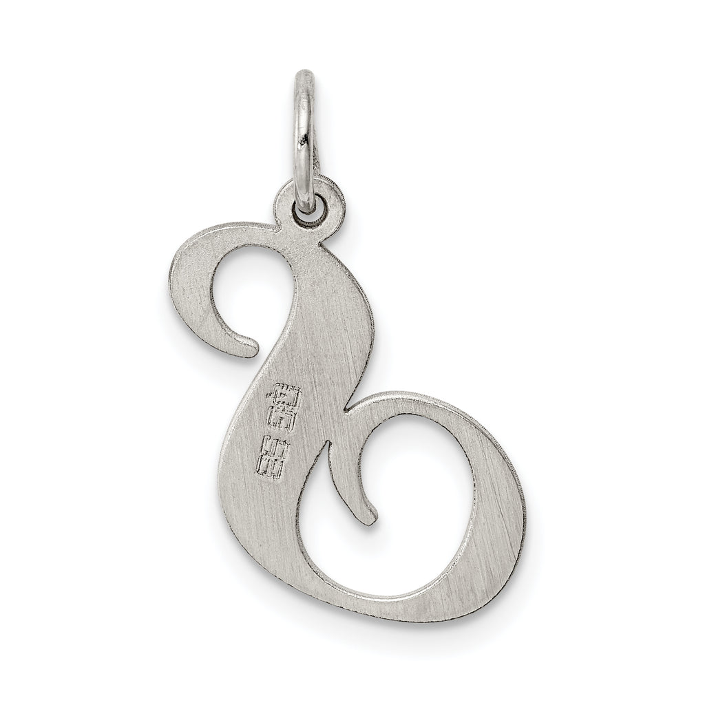 Sterling Silver Rhodium-Plated Script S Initial Charm Elegant Large Design