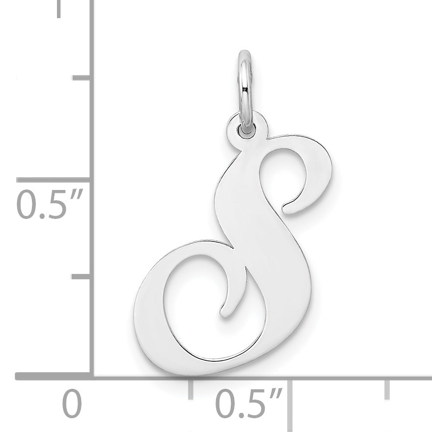 Sterling Silver Rhodium-Plated Script S Initial Charm Elegant Large Design