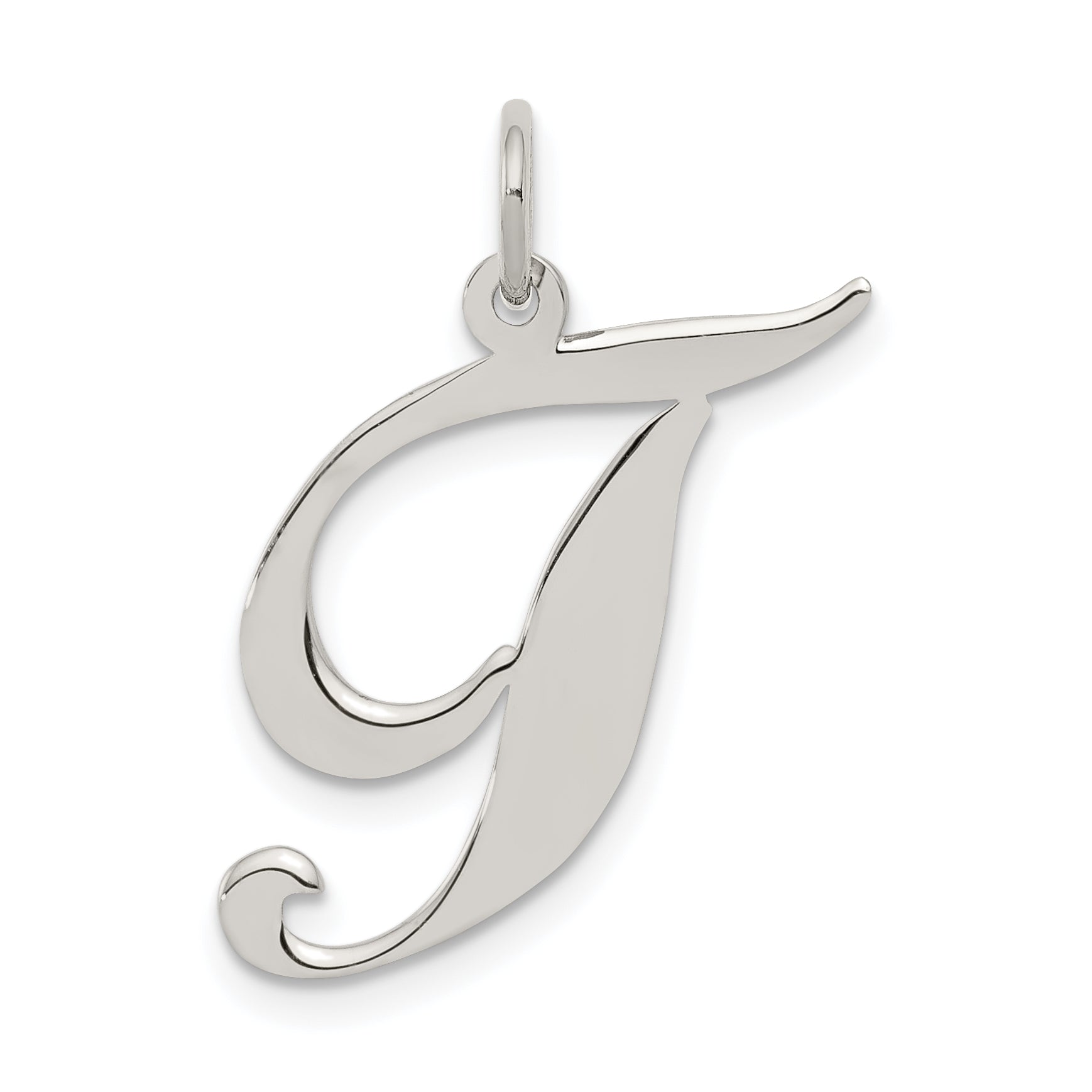 Sterling Silver Rhodium-plated Fancy Script Letter T Initial Charm Main image