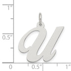 Sterling Silver Script Initial U Charm Rhodium-Plated Large