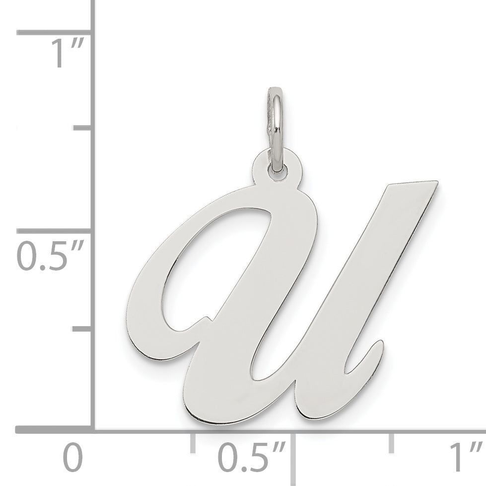Sterling Silver Script Initial U Charm Rhodium-Plated Large
