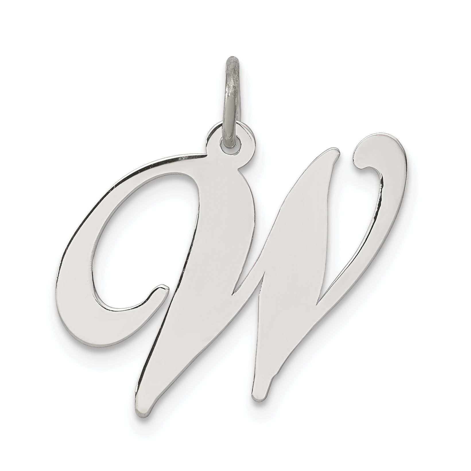 Sterling Silver Rhodium-plated Fancy Script Letter W Initial Charm Main image
