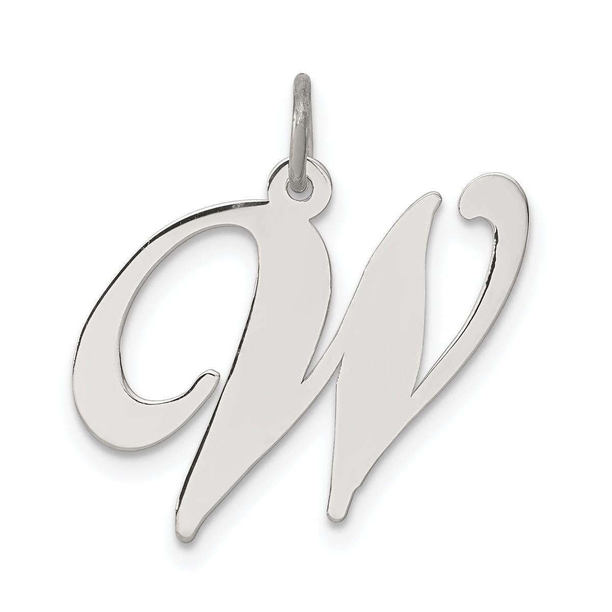 Sterling Silver Rhodium-plated Fancy Script Letter W Initial Charm