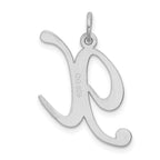 Sterling Silver Large Script Initial X Charm with Rhodium Elegance