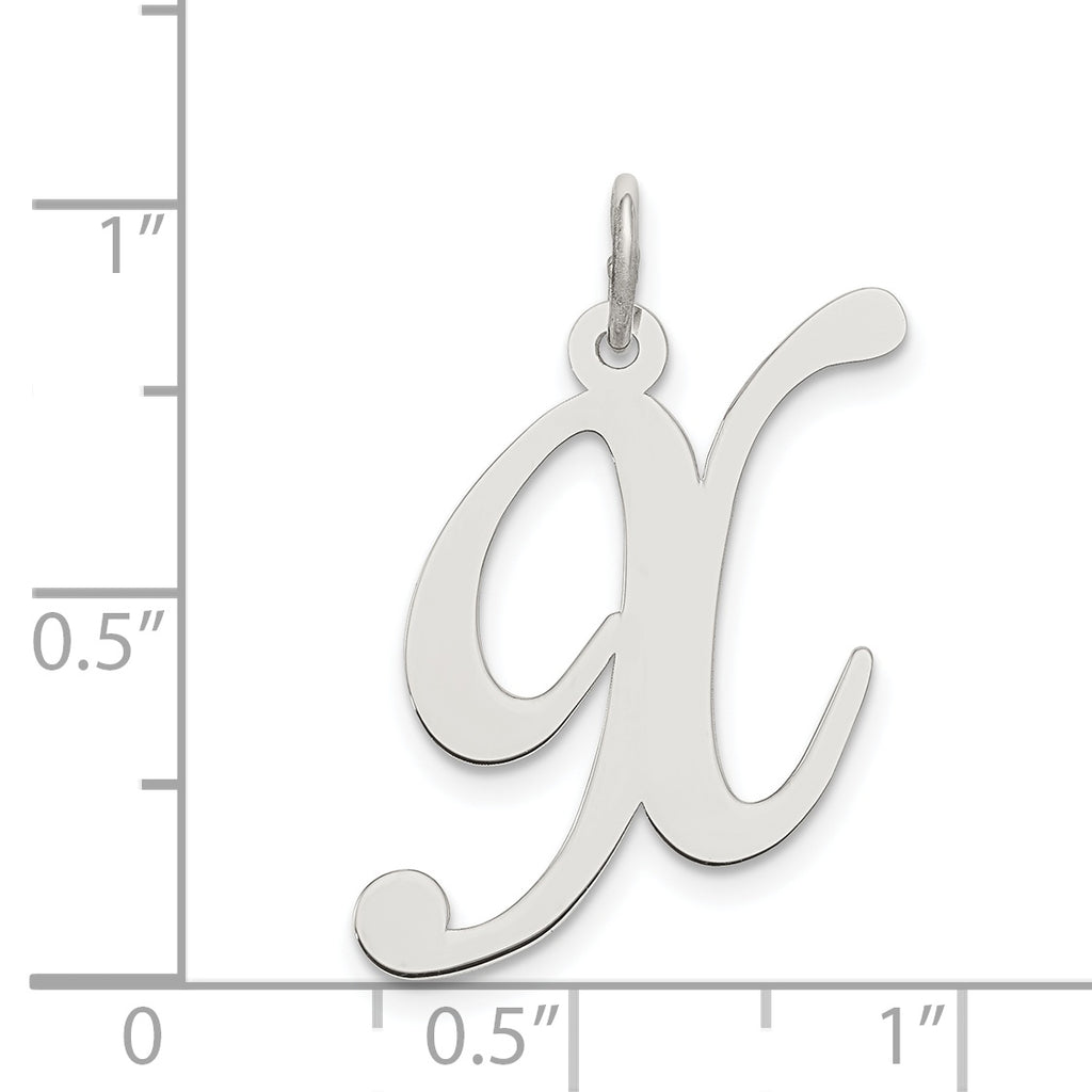 Sterling Silver Large Script Initial X Charm with Rhodium Elegance