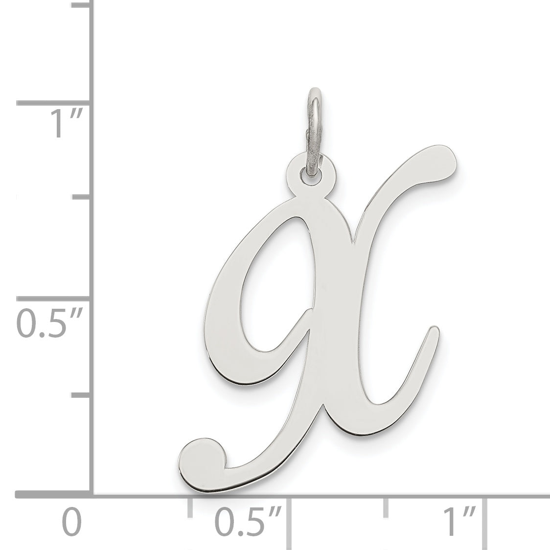 Sterling Silver Large Script Initial X Charm with Rhodium Elegance