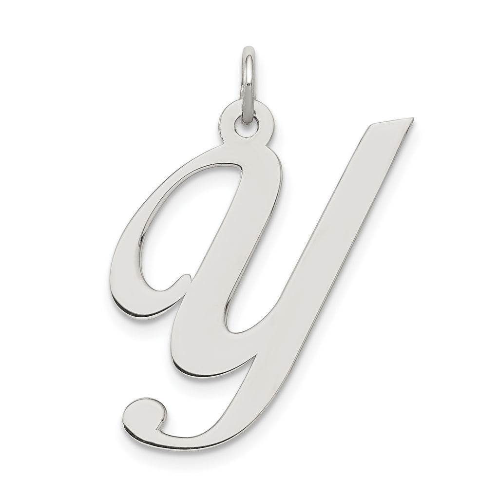 Sterling Silver Rhodium-plated Fancy Script Letter Y Initial Charm