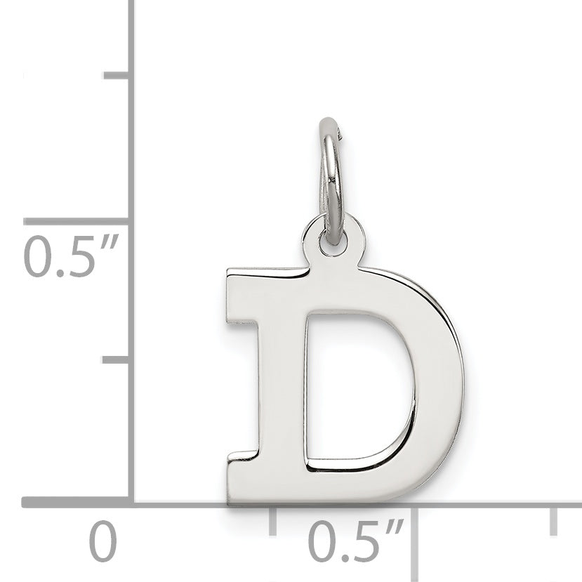 Sterling Silver Rhodium Block Letter D Charm Elegant Small Pendant