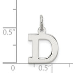 Sterling Silver Rhodium Block Letter D Charm Elegant Small Pendant