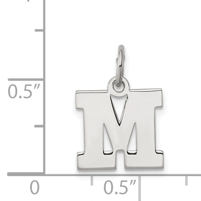 Sterling Silver 925 Initial M Charm with Rhodium Plating Elegance