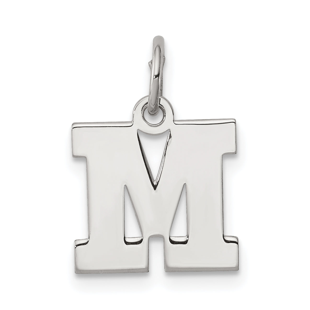 Sterling Silver Rhodium-plated Block Letter M Initial Charm