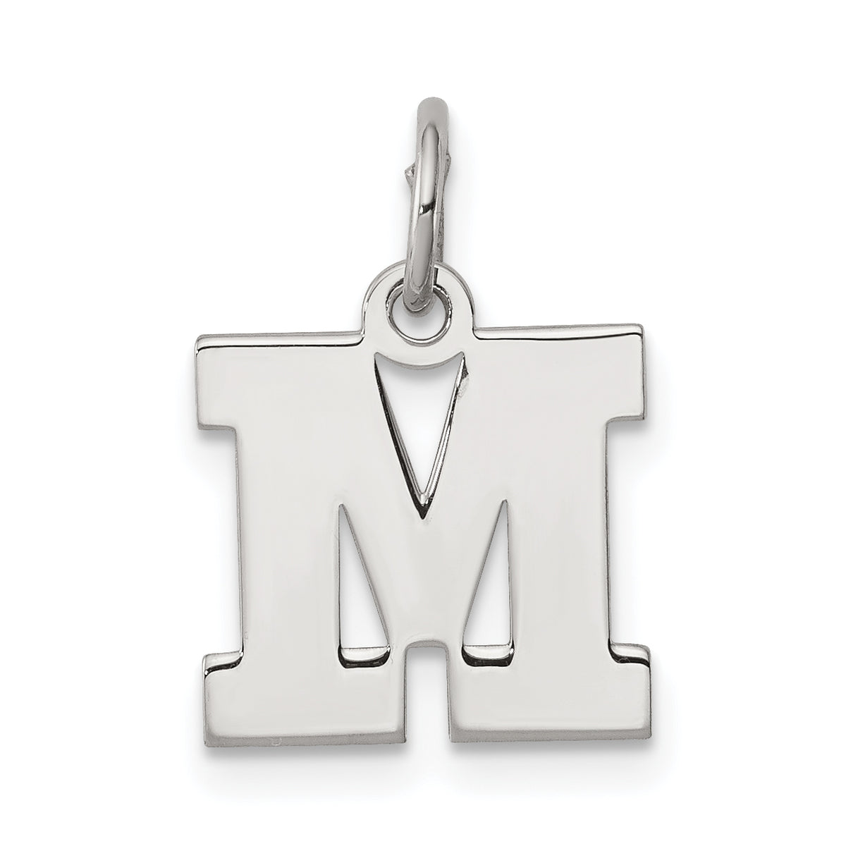 Sterling Silver Rhodium-plated Block Letter M Initial Charm