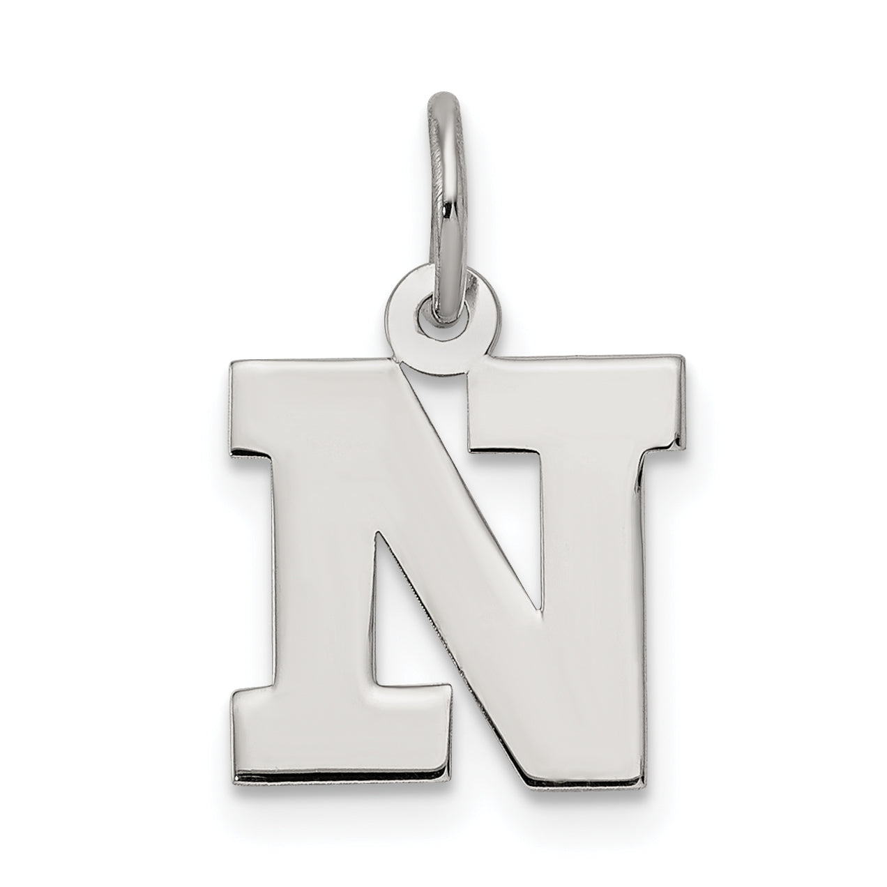 Sterling Silver Rhodium-plated Block Letter N Initial Charm Main image