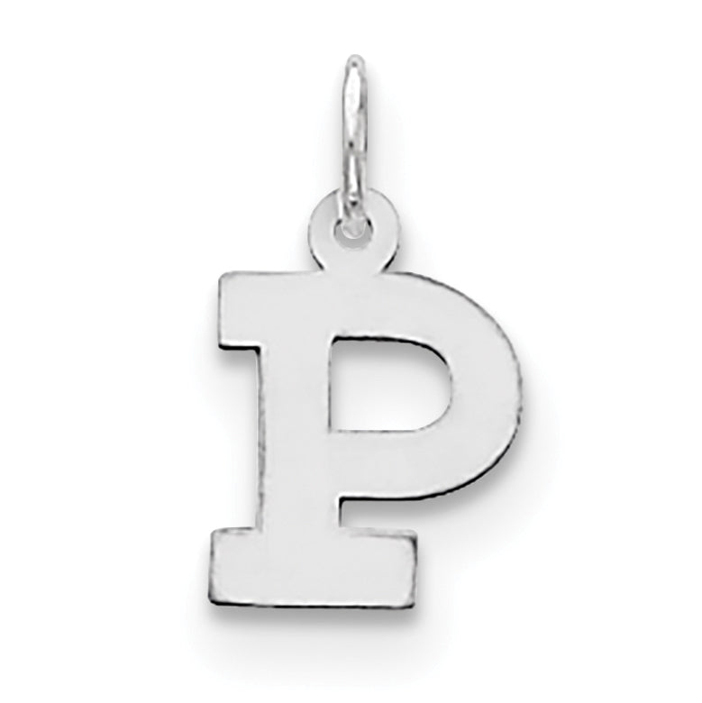 Sterling Silver Rhodium-plated Block Letter P Initial Charm