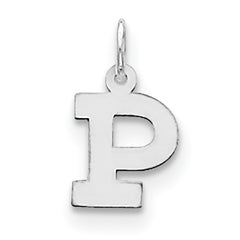 Sterling Silver Rhodium-plated Block Letter P Initial Charm