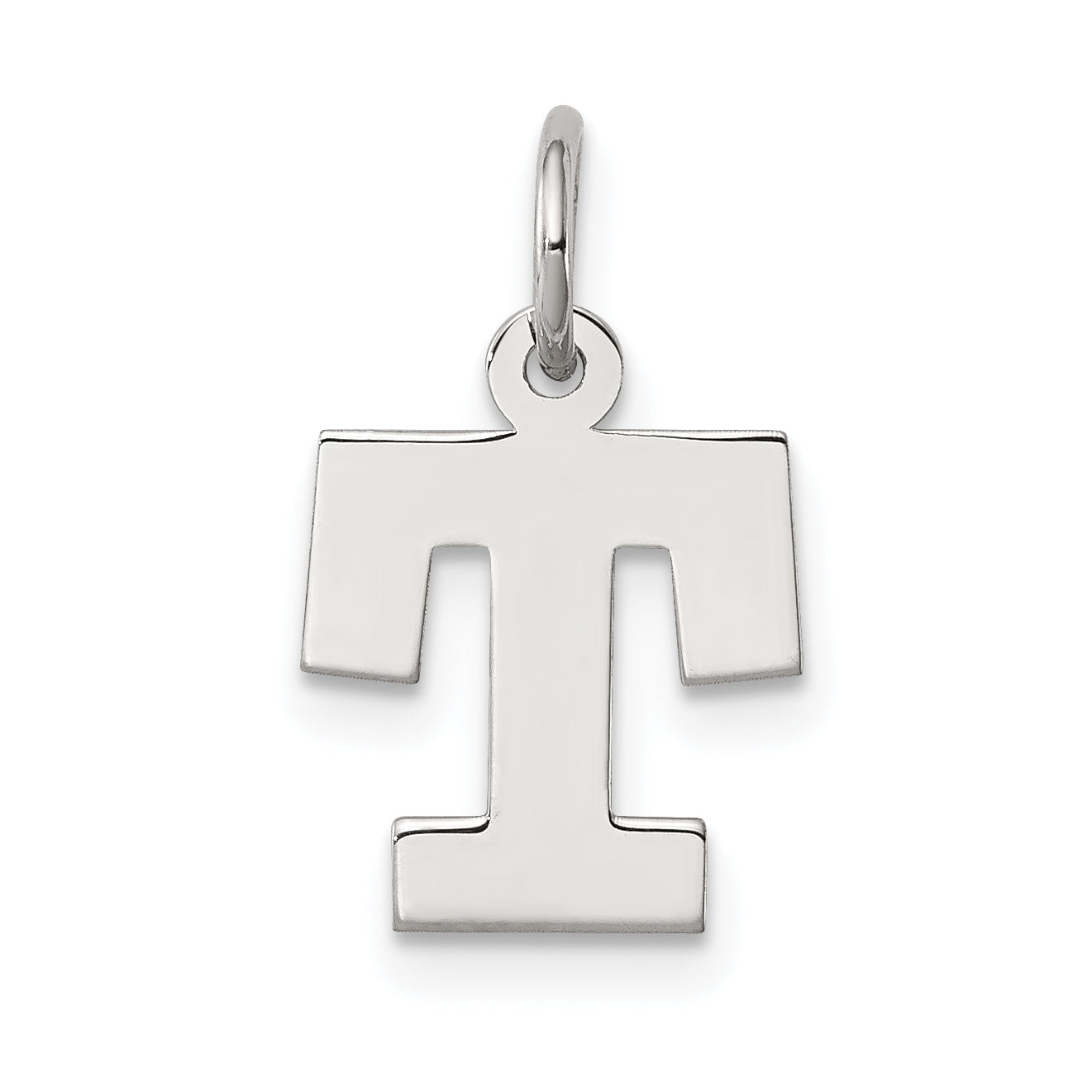 Sterling Silver Rhodium-plated Block Letter T Initial Charm Main image
