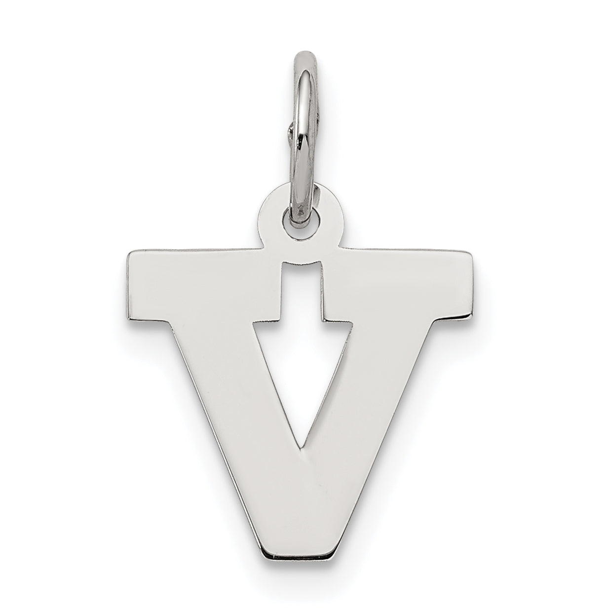 Sterling Silver Rhodium-plated Block Letter V Initial Charm Main image