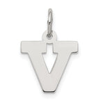 Sterling Silver Rhodium-plated Block Letter V Initial Charm