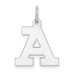 Sterling Silver Rhodium-plated Block Letter A Initial Charm