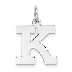 Sterling Silver Rhodium-plated Block Letter K Initial Charm