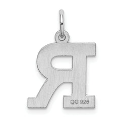 Sterling Silver Rhodium-Plated R Initial Charm Elegant Medium Pendant