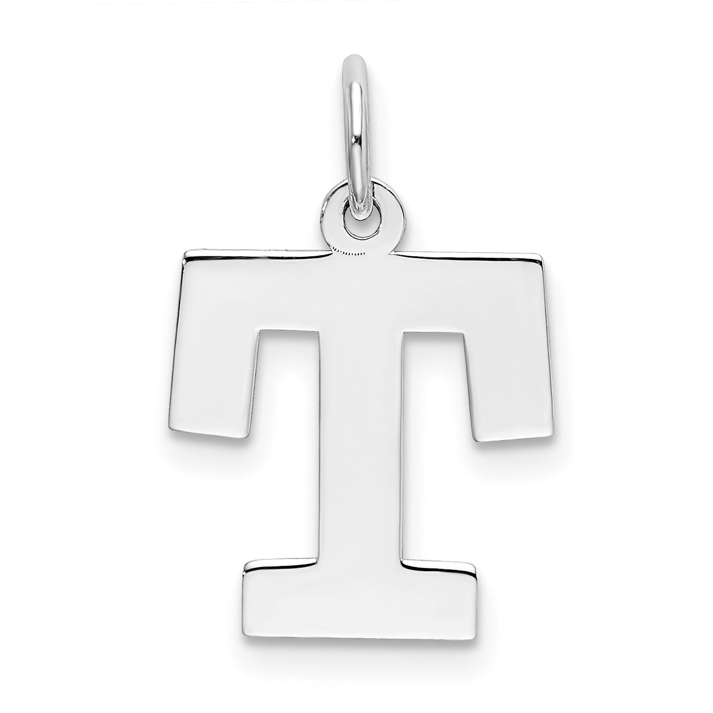 Sterling Silver Rhodium-plated Block Letter T Initial Charm Main image