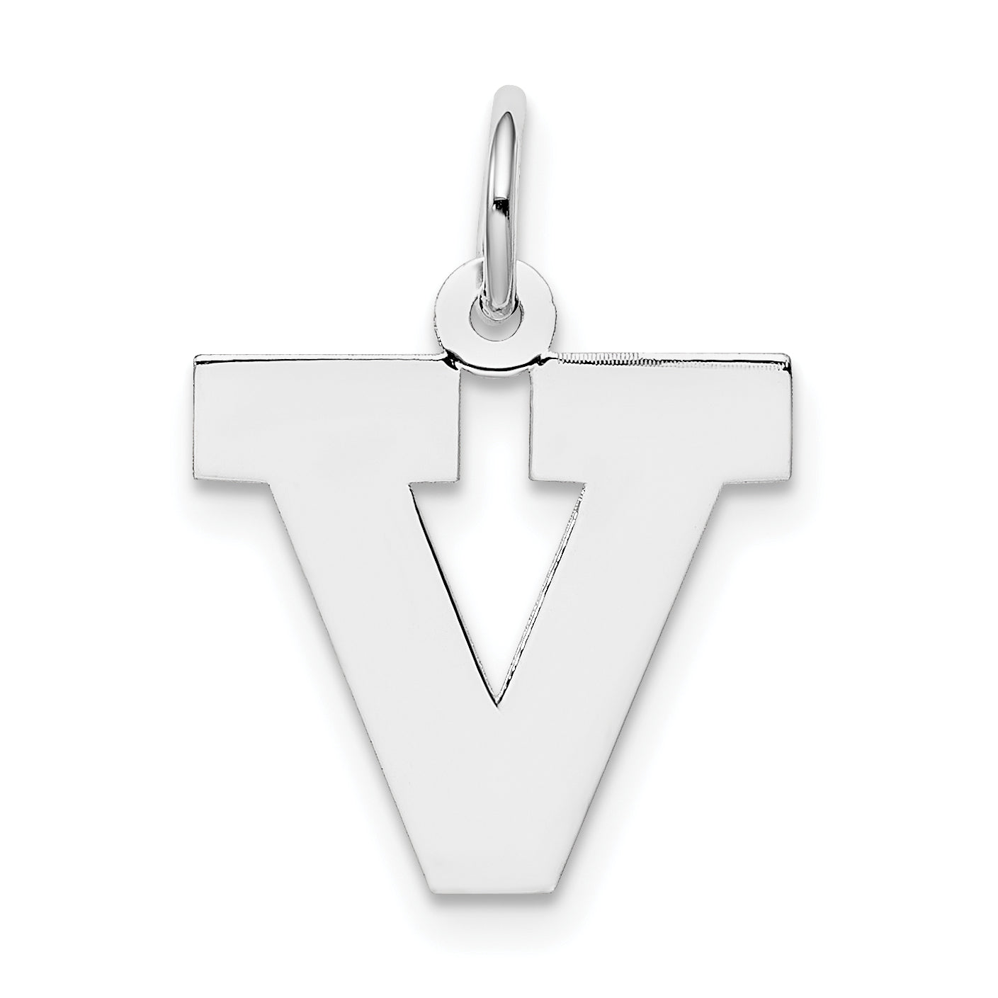 Sterling Silver Rhodium-plated Block Letter V Initial Charm Main image