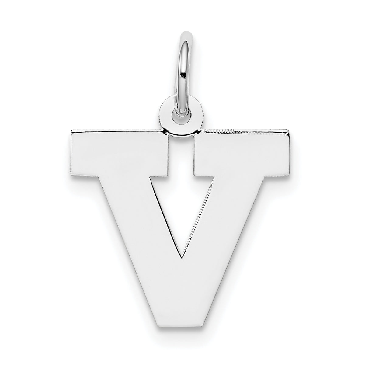 Sterling Silver Rhodium-plated Block Letter V Initial Charm